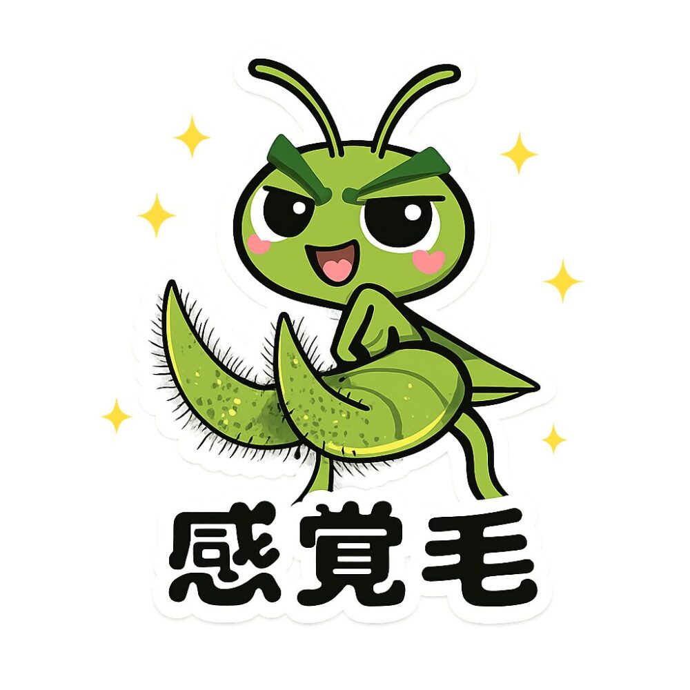 カマキリの尾毛に生えた感覚毛を強調したイラスト