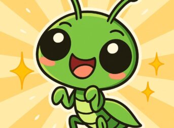 かわいいカマキリのキャラクターイラスト｜笑顔でポーズをとる緑色のカマキリ